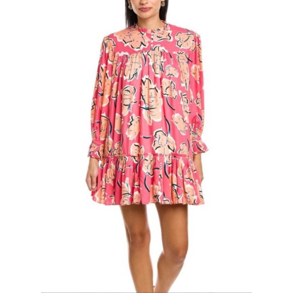 Garrie B Floral Ruffle Mini Dress Size Small Pink